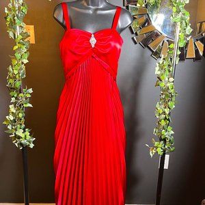 Betsy and Adam Red Pleated Long Formal Gown